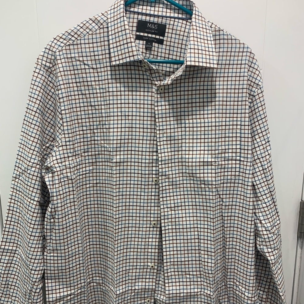 M & S Collection Regular Fit Brushed Cotton Check Shirt